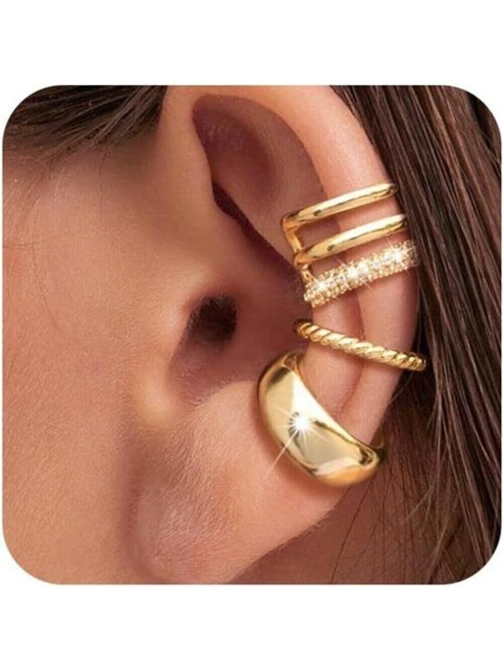 Gold 3 Pack  Ear Cuff Earrings for Women Non Piercing, 14K Gold Plated Ear Cuffs